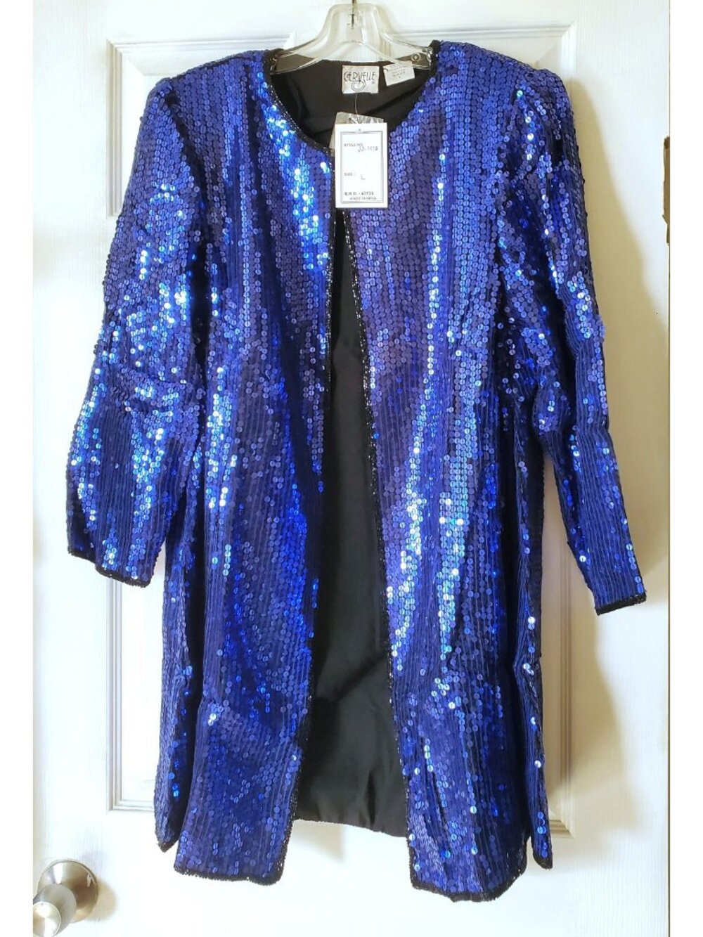 VINTAGE CERVELLE FULL SEQUIN OPEN FRONT SILK CARDIGAN DUSTER L MADE IN INDIA NWT